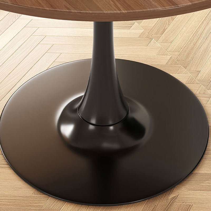 Modern Simplicity Round Imitation Wood Grain Carbon Steel Base End Table For Living Room