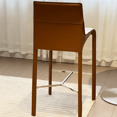 Traditional European Rectangular Leather Steel Bar Stool Backrest Footrest For Dining Room