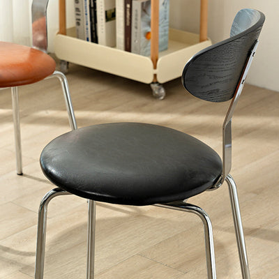 Contemporary Scandinavian Wood Oil Waxed Leather Round Cushion Dining Chair Backrest For Dining Room