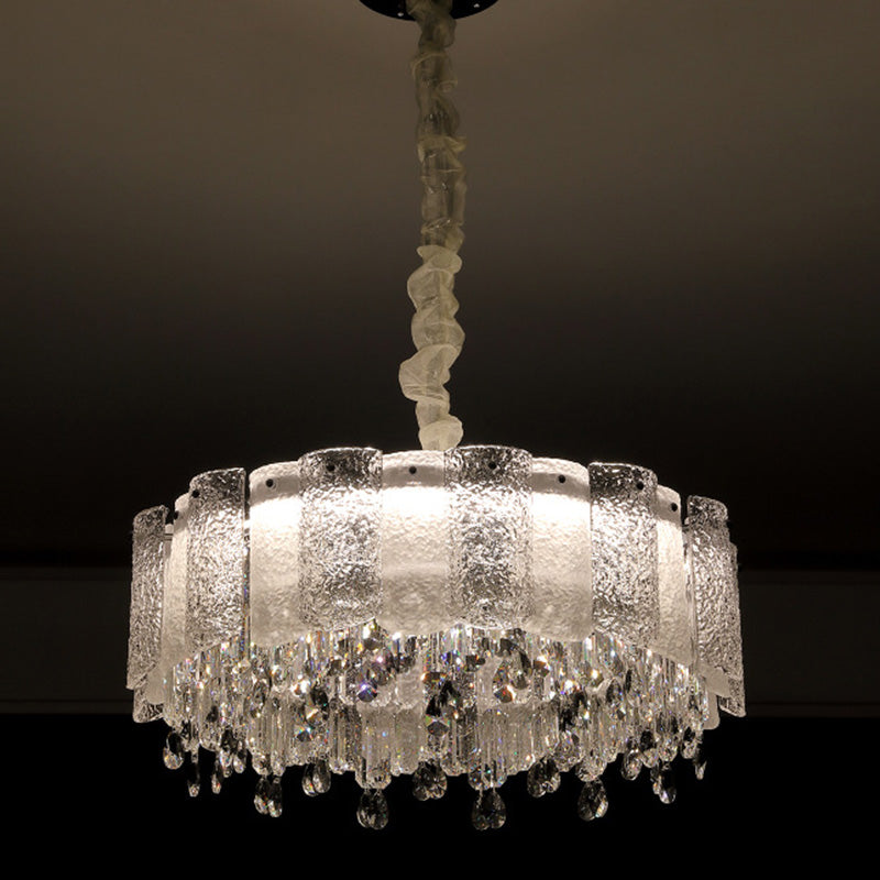 Traditional French Round Ripple Metal Crystal Glass LED Chandeliers For Living Room