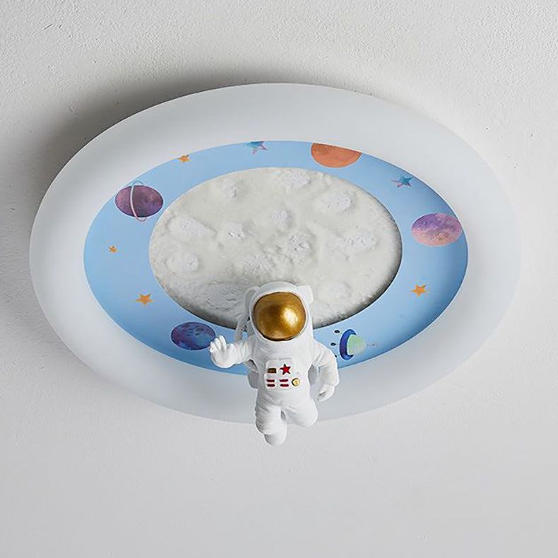 Modern Art Deco Kids Iron Resin Acrylic Round Moon Astronaut LED Flush Mount Ceiling Light For Bedroom