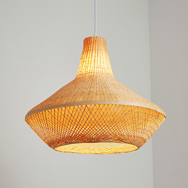 Traditional Chinese Round Bamboo Weaving 1-Light Pendant Light For Entertainment Rooms