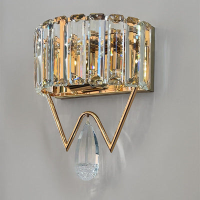 Modern Dazzling Prismatic Crystal Shade Electroplated Iron 2-Light Wall Sconce Lamp