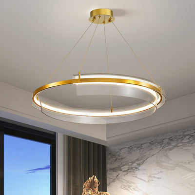 Contemporary Nordic Round Square Tube Metal Acrylic LED Chandelier For Living Room