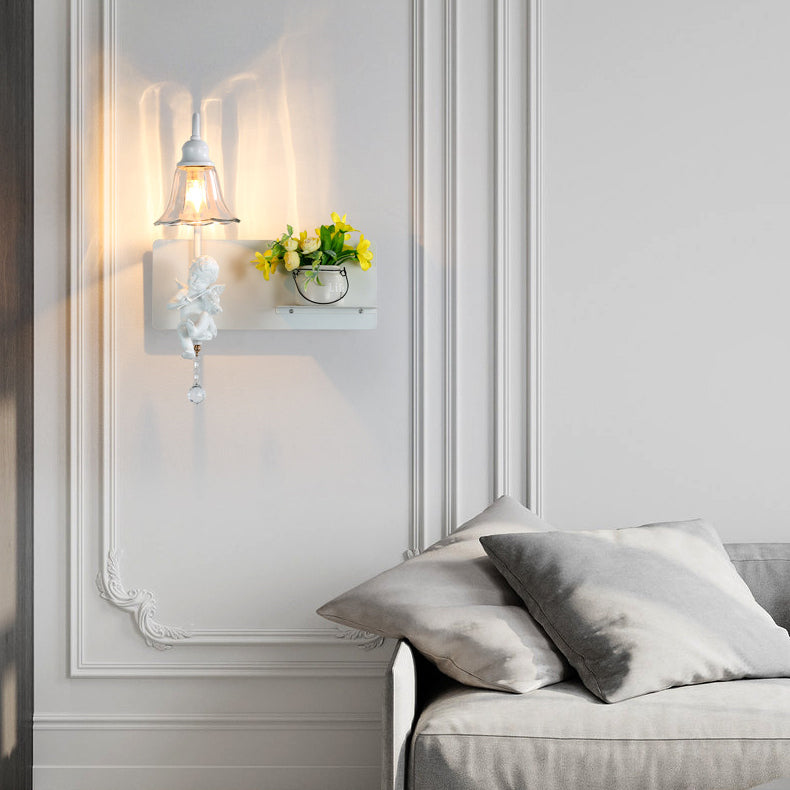 Contemporary Creative Angel Petal Resin Glass 1/2 Light Wall Sconce Lamp For Bedroom