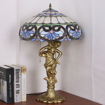 Mediterrane Vintage Tiffany Glasmalerei 1-flammige Tischlampe 
