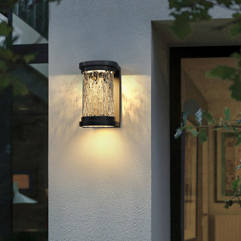 Modern Luxury Waterproof Solar Stainless Steel Glass Cylinder LED Wall Sconce Lamp For Outdoor Patio