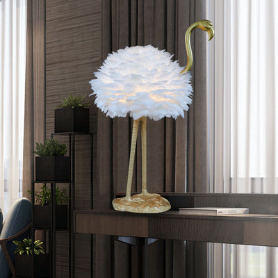 Contemporary Nordic Goose Feather Metal Flamingo Ball 1-Light Table Lamp For Bedside