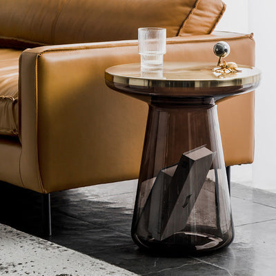 Modern Minimalist Round Cone Hardware Glass Coffee Table For Living Room