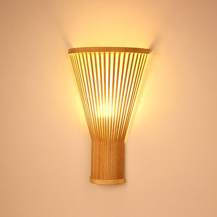 Traditional Japanese Tapered Bamboo 1-Light Wall Sconce Lamp For Bedroom