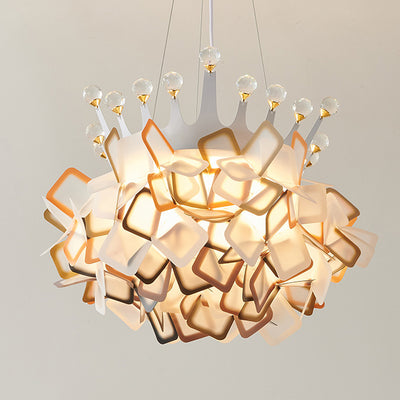 Contemporary Creative Hardware Crown Decor PVC Petal Shade LED Pendant Light For Living Room