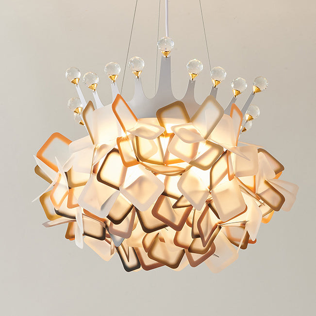 Contemporary Creative Hardware Crown Decor PVC Petal Shade LED Pendant Light For Living Room