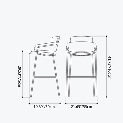 Contemporary Nordic Flannelette Stainless Steel Bar Stool Backrest Armrest For Dining Room