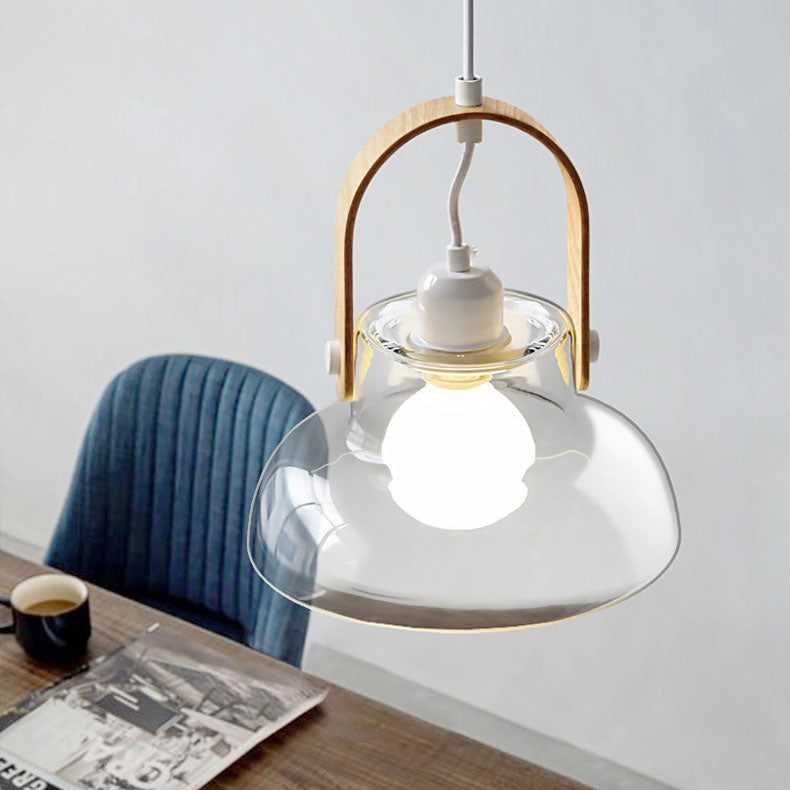 Contemporary Scandinavian Round Cup Bowl Iron Glass 1-Light Pendant Light For Living Room