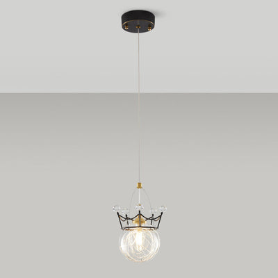 Modern Luxury Crown Orb All Brass Glass 1-Light Pendant Light For Bedroom