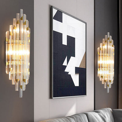 Contemporary Luxury Stripe Hardware Crystal 2/4 Light Wall Sconce Lamp For Living Room