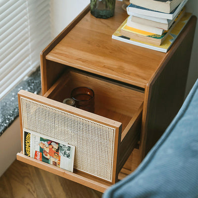 Contemporary Retro Square Solid Wood Nightstand 2-Drawer For Bedroom