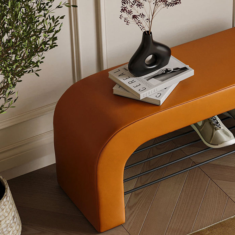 Modern Minimalist Long Rectangle Lambswool PU Leather Iron Storage Bench 1-Shelf For Entryways