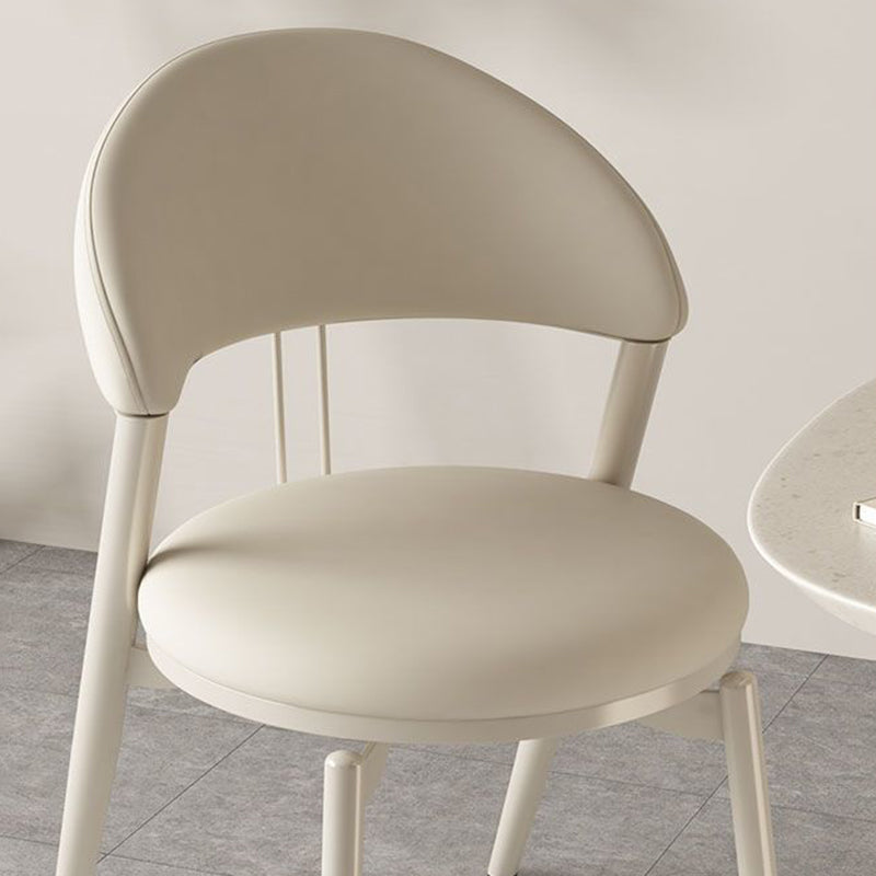 Contemporary Nordic Round Leather Upholstered Carbon Steel Dining Chair Open Back For Dining Room