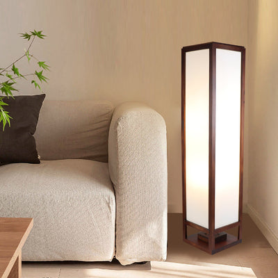 Traditional Chinese Rectangular Parchment Wood 1-Light Standing Floor Lamp For Entertainment Rooms