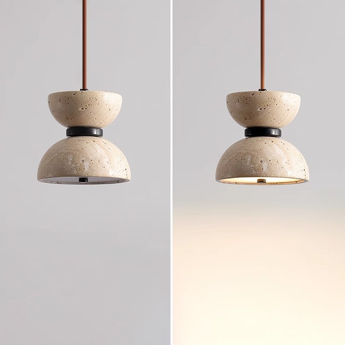 Modern Minimalist Dumbbell Stone Wood LED Pendant Light For Bedroom