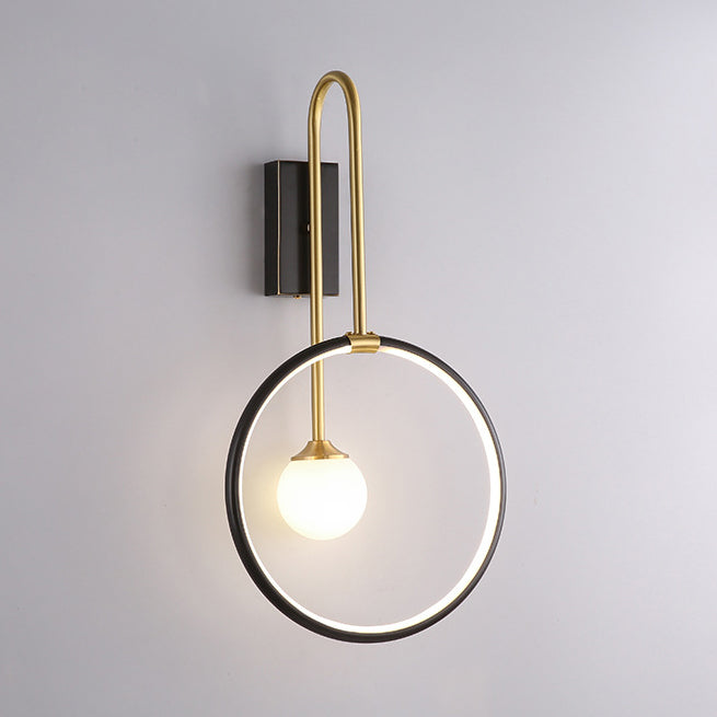 Modern Simplicity Circle Ring Copper Glass 1-Light Wall Sconce Lamp For Bedroom