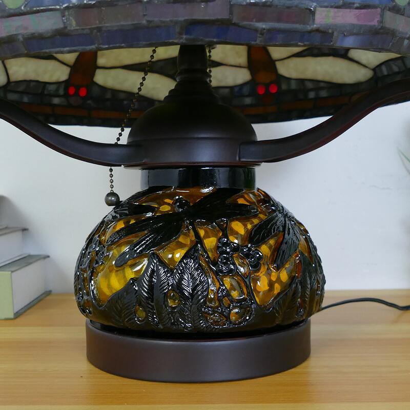 Traditional Tiffany Iron Glass Conic Dragonfly Water Lily 2/3 Light Table Lamp For Study