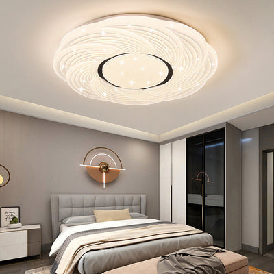 Modern Minimalist Cream Round Petal Iron Acrylic LED Flush Mount Ceiling Light For Bedroom