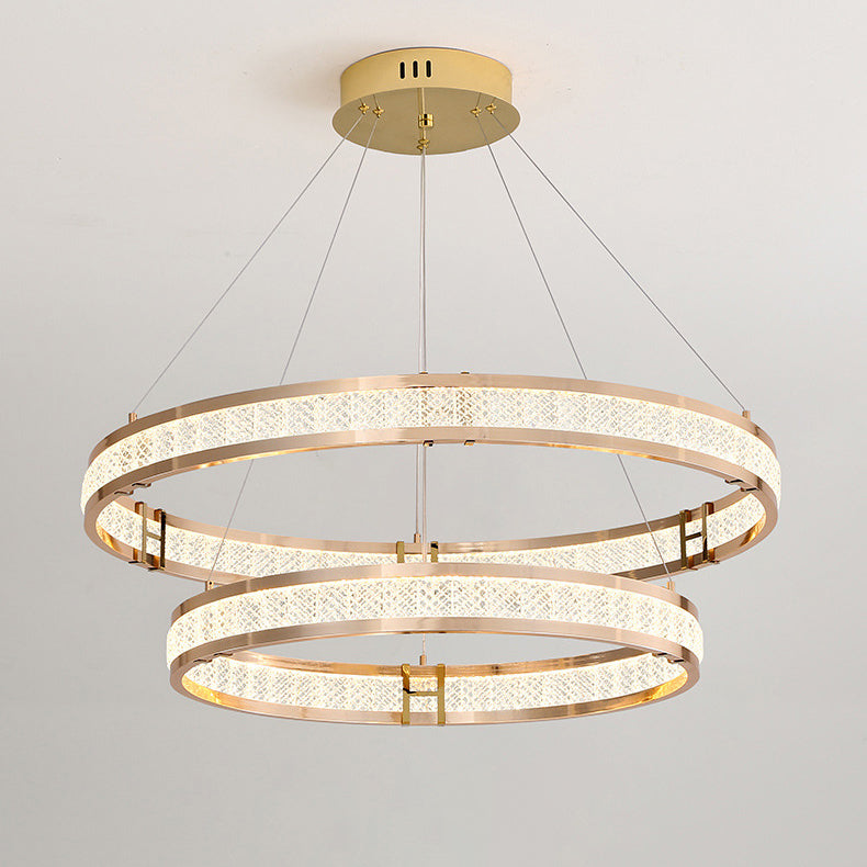 Contemporary Luxury Aluminum Crystal Circle Ring LED Chandelier For Dining Room