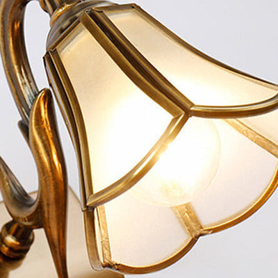 Traditional European Brass Finish Frame Flower Shade 3-Light Bathroom Vanity Mirror Front Wall Sconce Lamp For Bathroom