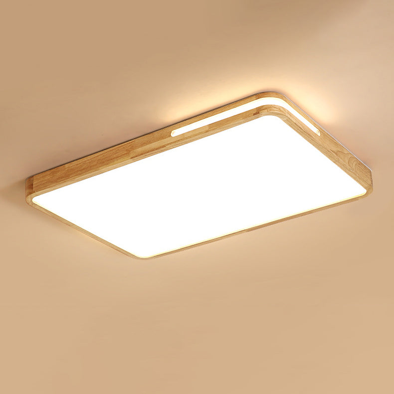 Modern Minimalist Square Wood Acrylic LED Flush Mount Ceiling Light For Bedroom