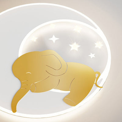 Lustre Plafonnier LED Rond en Fer Acrylique Créatif Contemporain Élégant avec Éléphant et Lapin pour Chambre 