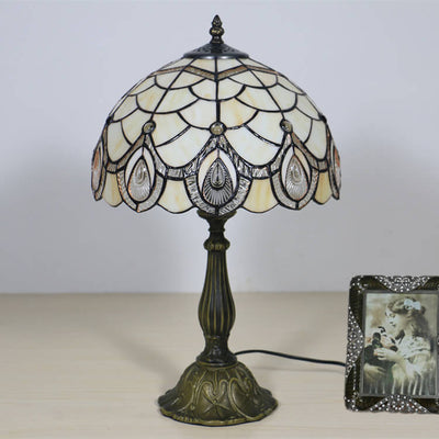 Lampe de table à 1 lumière avec base en résine de lotus rétro Tiffany 