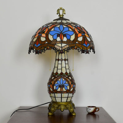 Traditional Tiffany Floral Peach Heart Design Stained Glass 2-Light Table Lamp For Living Room