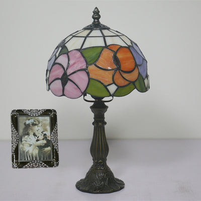 Traditional Tiffany Dome Flower Zinc Alloy Glass 1-Light Table Lamp For Bedside