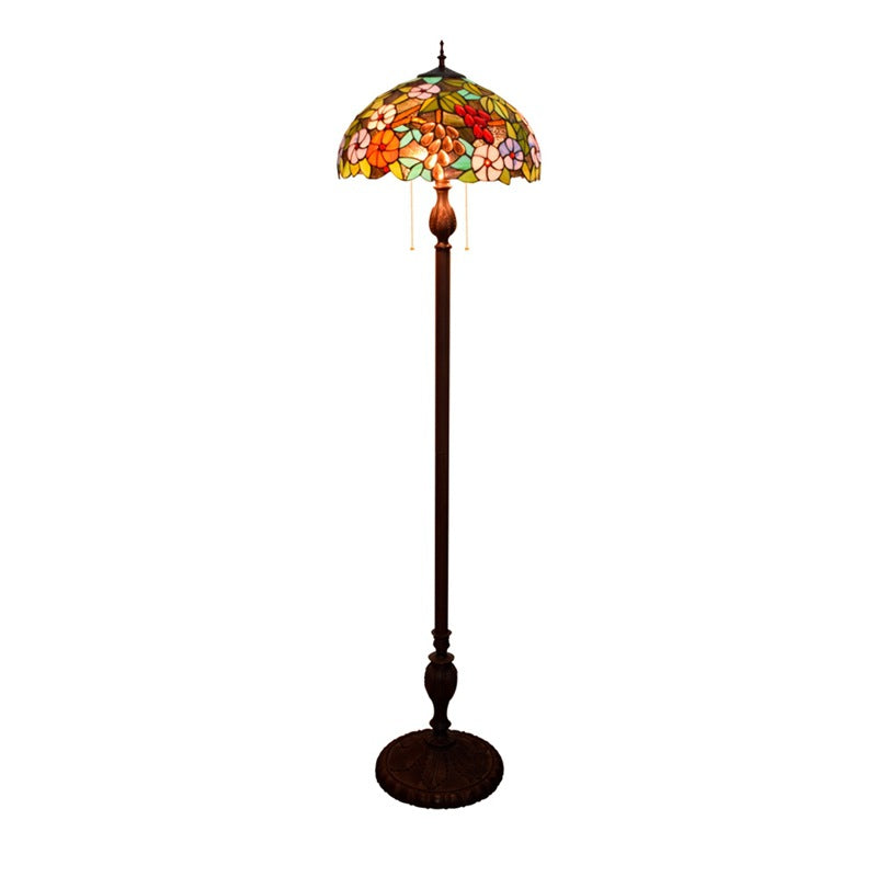 Traditional Tiffany Dome Iron Resin Glass 3-Light Standing Floor Lamp For Living Room