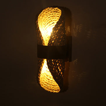 Traditional Japanese Straw Woven Cattail Leather Wrapping Round 1-Light Wall Sconce Lamp For Living Room