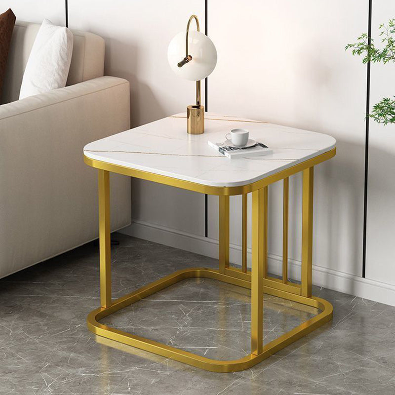 Modern Minimalist Rectangular Square Rock Slab Iron End Table For Living Room