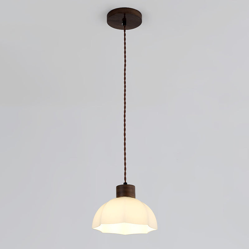 Modern Simplicity Walnut Glass Round Bell Dome 1-Light Pendant Light For Dining Room