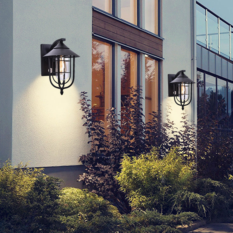 Contemporary Industrial Human Sensing Iron Glass 1-Light Outdoor Wall Sconce Lamp For Garden