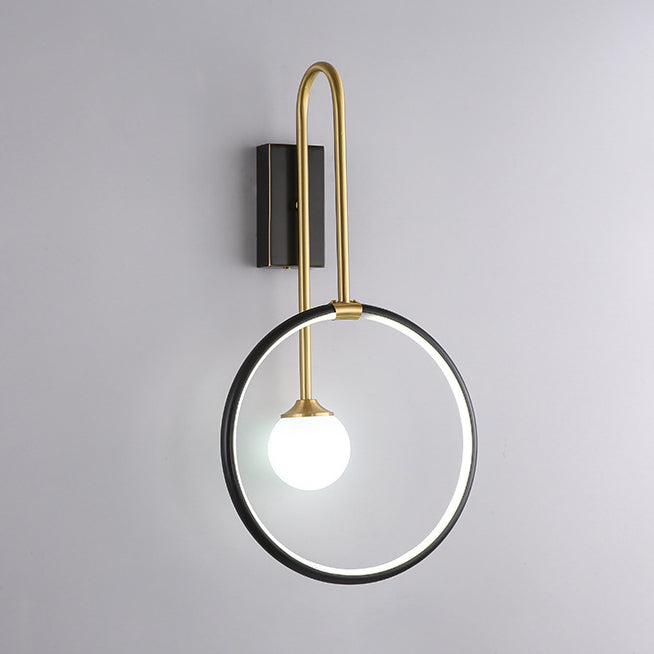 Modern Simplicity Circle Ring Copper Glass 1-Light Wall Sconce Lamp For Bedroom