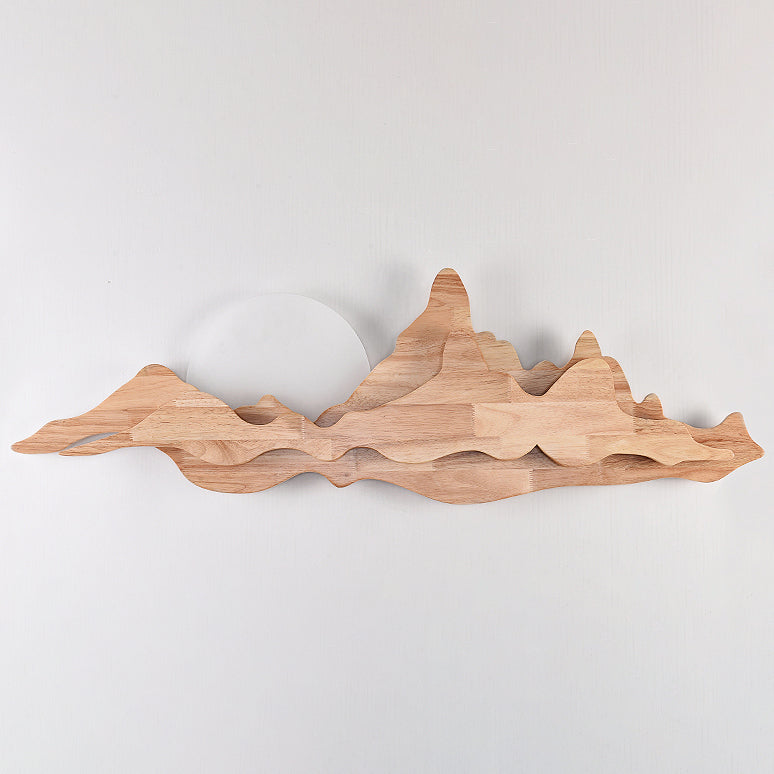 Modern Art Deco Round Mountain Shaped Wood Acrylic LED Wall Sconce Lamp For Living Room