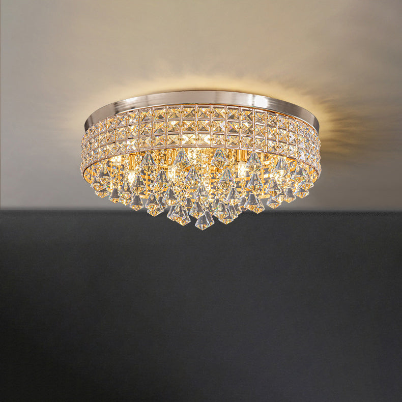 Modern Luxury Round Iron Crystal Beads 6/9-Light Flush Mount Ceiling Light For Living Room