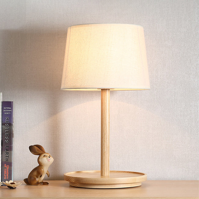 Modern Minimalist Cone Fabric Wood Base 1-Light Table Lamp For Study