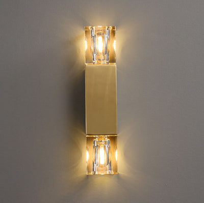 Minimalist Light Crystal Square Column Brass 2-Light Wall Sconce Lamp