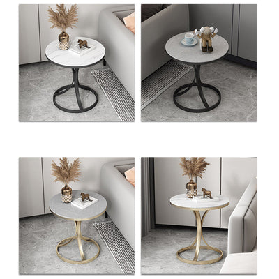 Modern Luxury Round Rock Slab Carbon Steel Coffee Table For Living Room