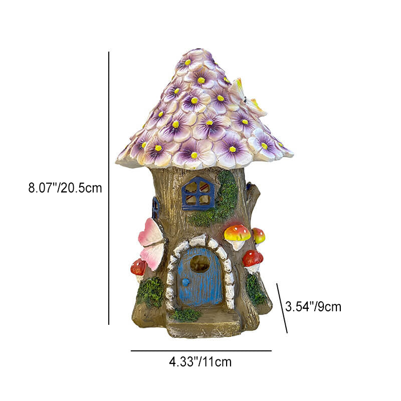 Contemporary Creative Resin Tree House Flower Mushroom Decor LED Solar Lawn Light For Garden