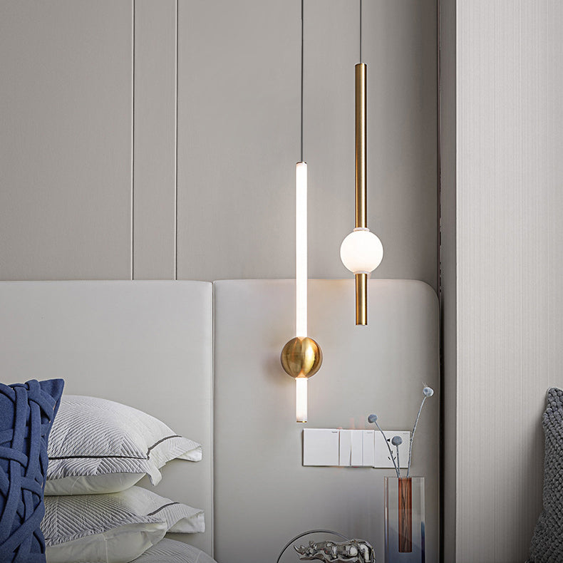 Modern Minimalist Long Cylinder Iron Acrylic LED Pendant Light For Bedroom