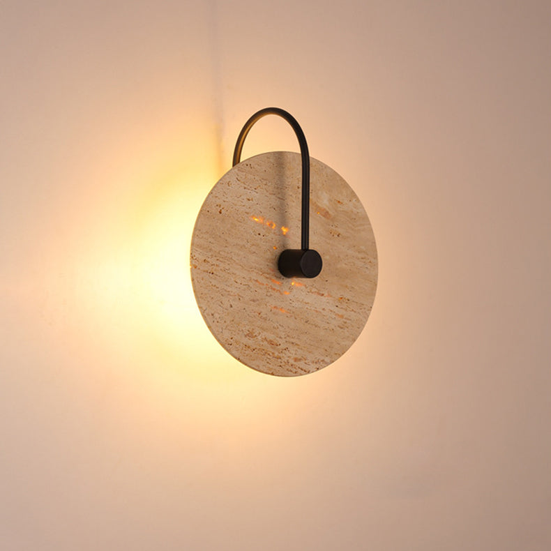 Modern Minimalist Round Iron Yellow Travertine 1-Light Wall Sconce Lamp For Living Room