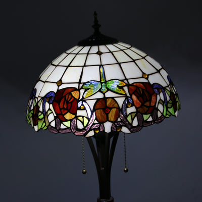 Traditional Tiffany Resin Glass Semicircular Dome Cow Diamond Flower 2-Light Standing Floor Lamp For Dining Room